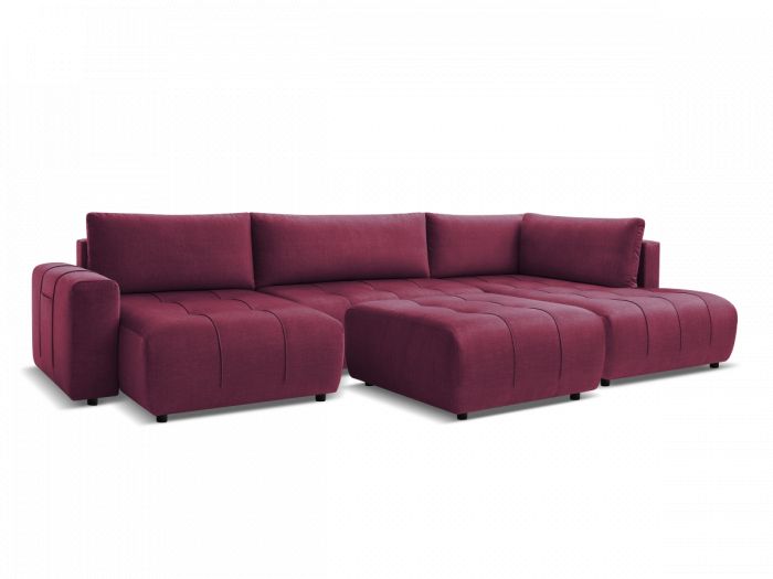 Canapé panoramique convertible coffre ARSENE tissu velours avec pouf