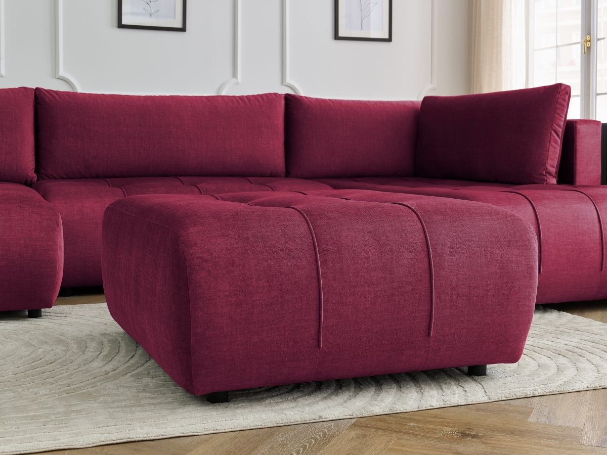 Canapé panoramique convertible coffre ARSENE tissu velours avec pouf