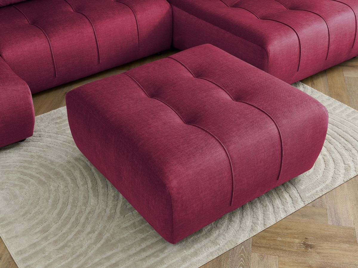 Canapé panoramique convertible coffre ARSENE tissu velours avec pouf