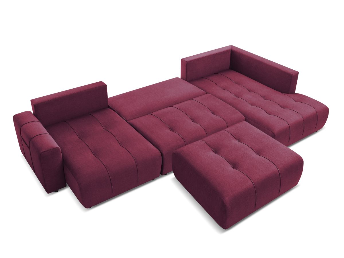 Canapé panoramique convertible coffre ARSENE tissu velours avec pouf