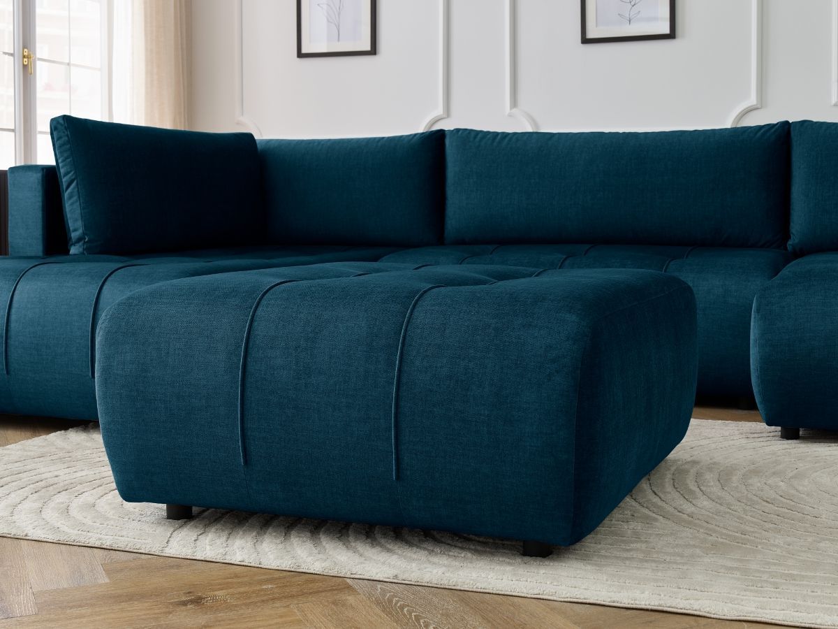 Canapé panoramique convertible coffre ARSENE tissu velours avec pouf