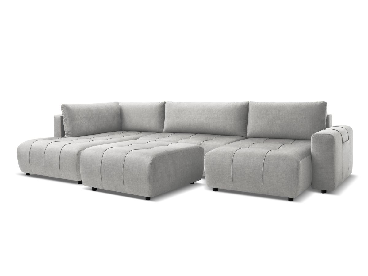 Canapé panoramique convertible coffre ARSENE tissu velours avec pouf