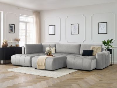 Canapé panoramique convertible coffre ARSENE tissu velours avec pouf