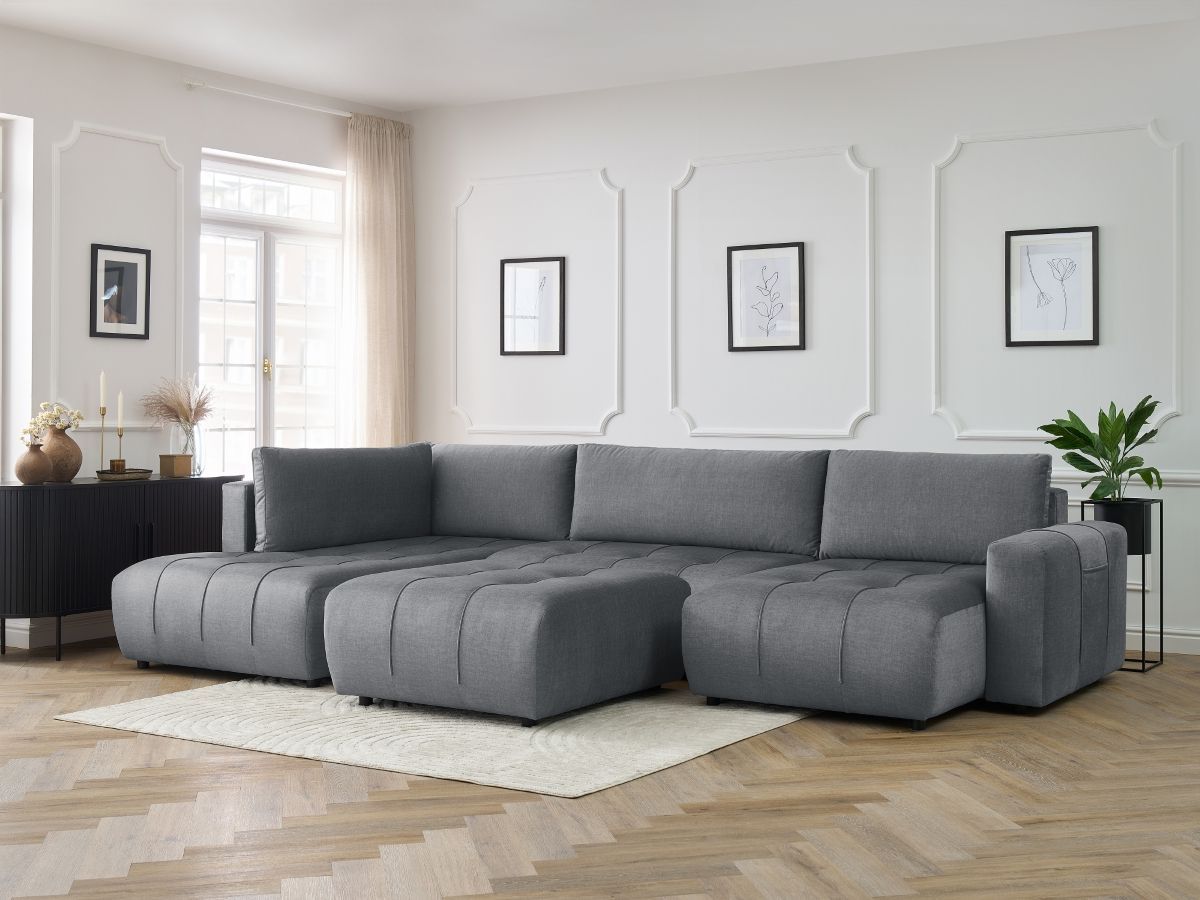 Canapé panoramique convertible coffre ARSENE velours avec pouf gris foncé — vue 5