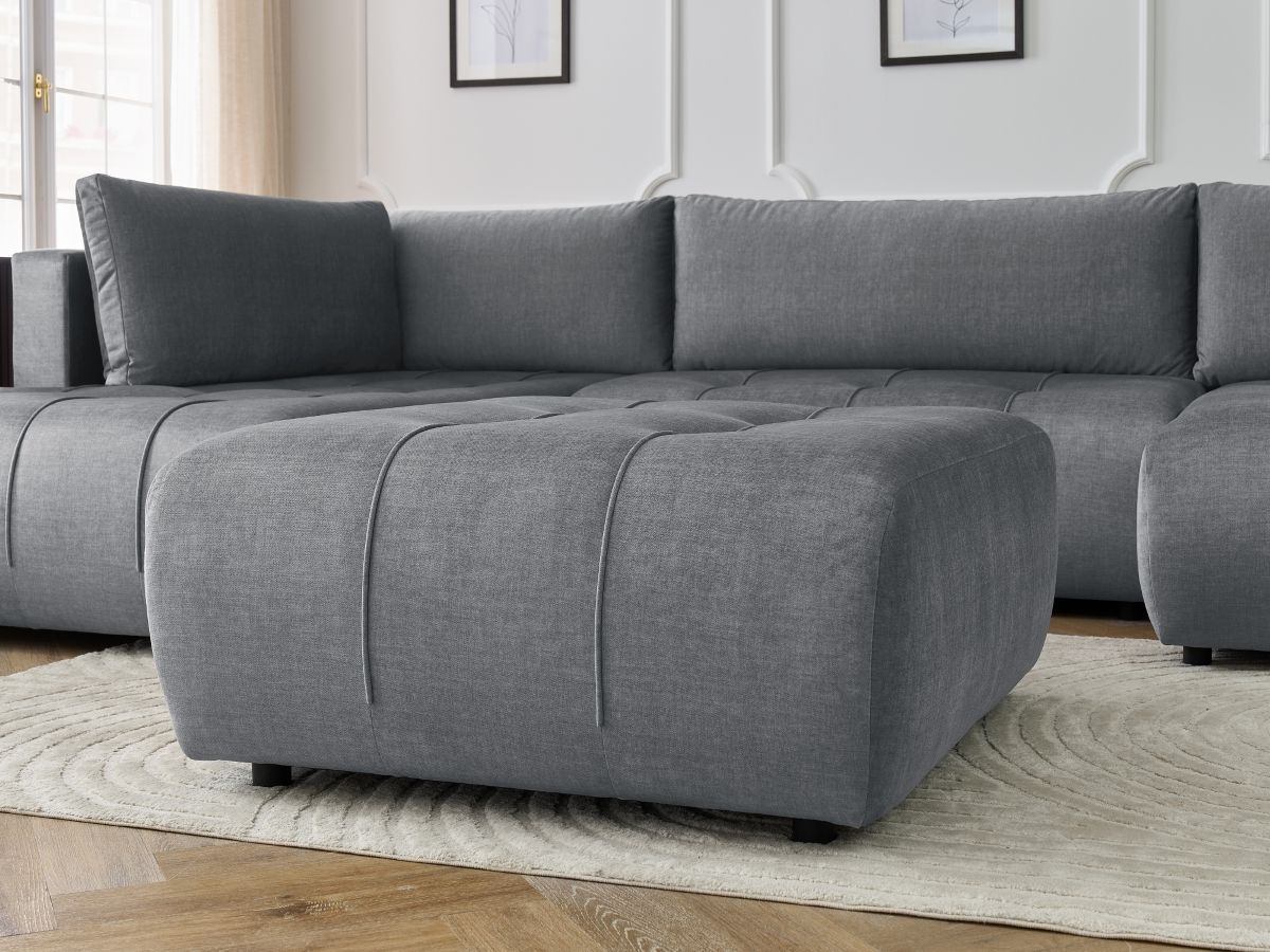 Canapé panoramique convertible coffre ARSENE tissu velours avec pouf