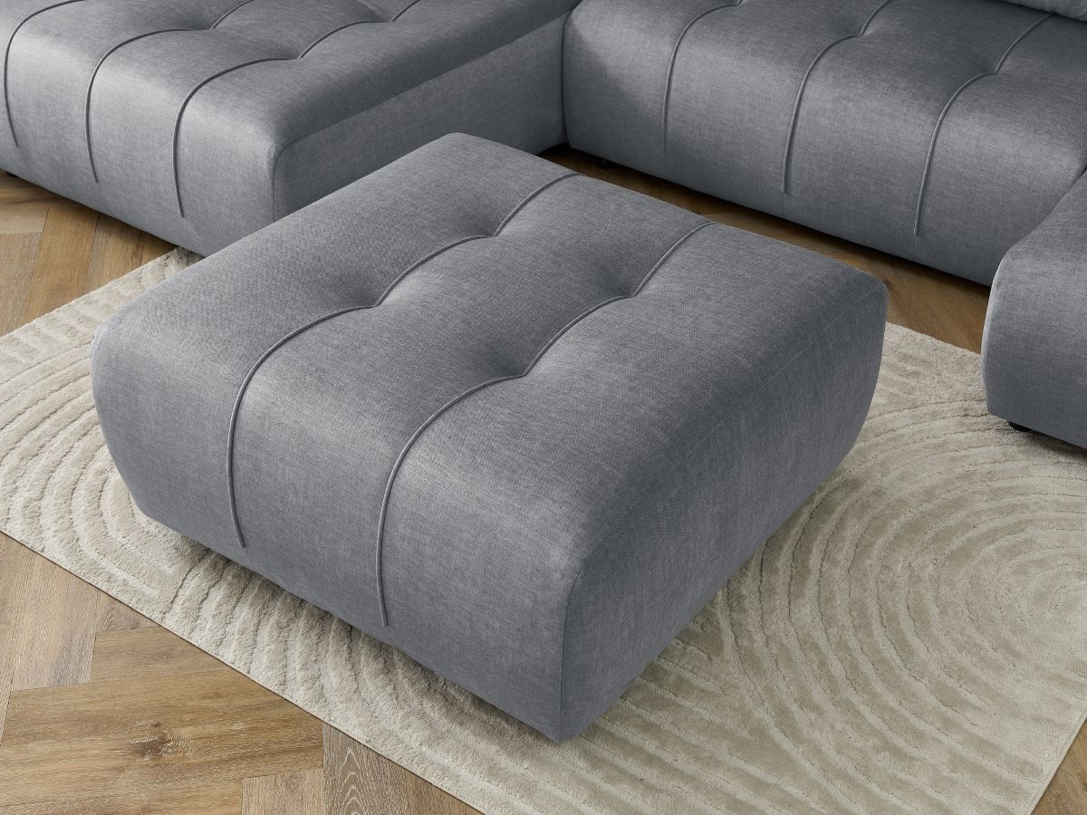 Canapé panoramique convertible coffre ARSENE tissu velours avec pouf
