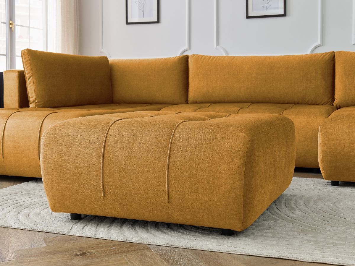 Canapé panoramique convertible coffre ARSENE tissu velours avec pouf