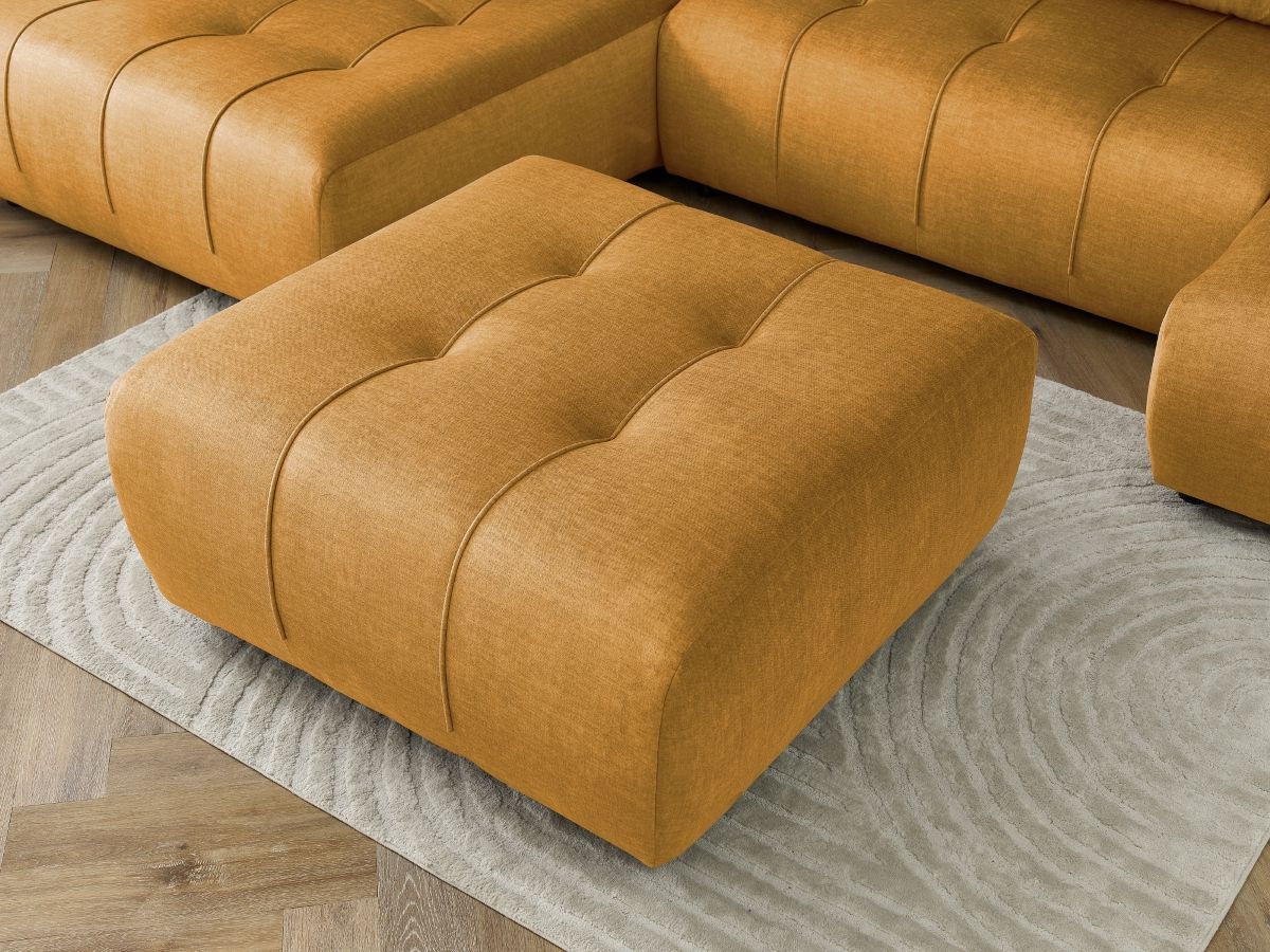 Canapé panoramique convertible coffre ARSENE tissu velours avec pouf