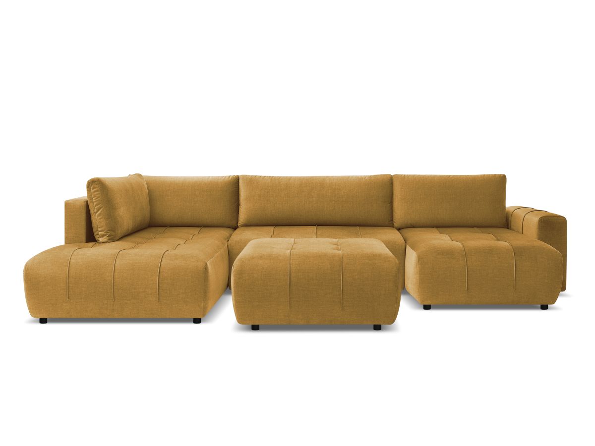 Canapé panoramique convertible coffre ARSENE tissu velours avec pouf