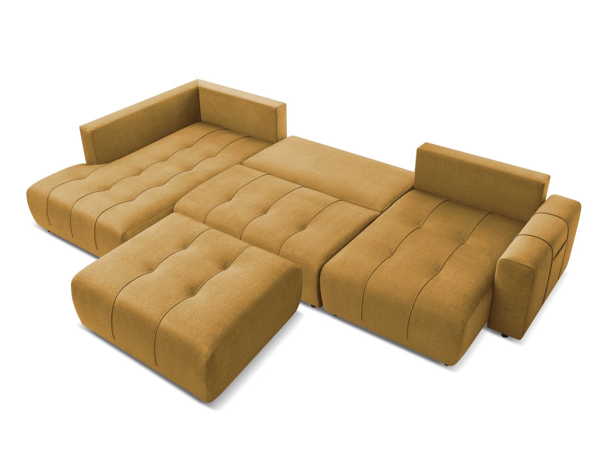 Canapé panoramique convertible coffre ARSENE tissu velours avec pouf