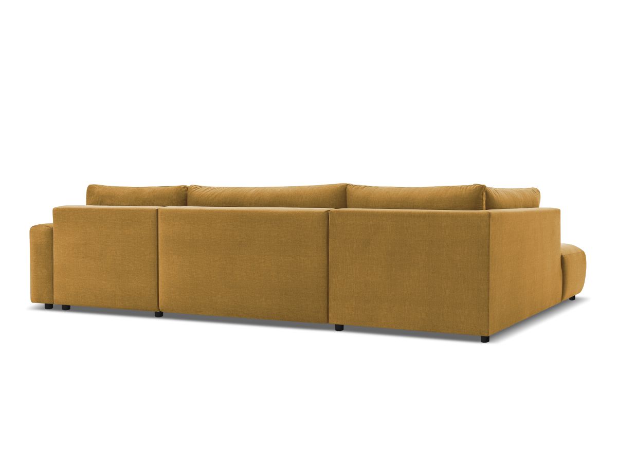 Canapé panoramique convertible coffre ARSENE tissu velours avec pouf