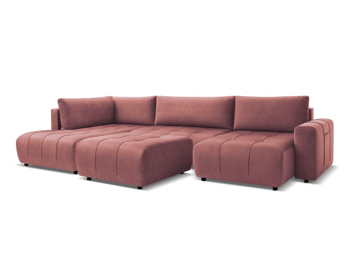 Canapé panoramique convertible coffre ARSENE tissu velours avec pouf