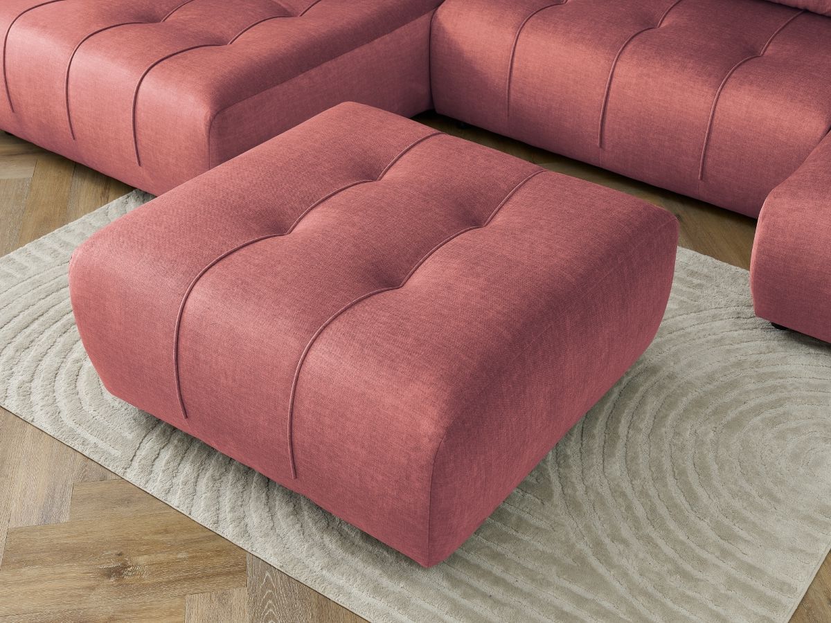 Canapé panoramique convertible coffre ARSENE tissu velours avec pouf