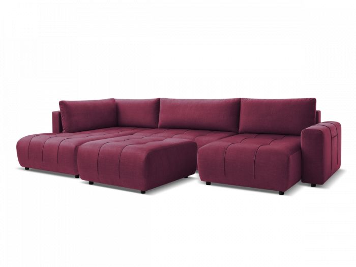 Canapé panoramique convertible coffre ARSENE tissu velours avec pouf