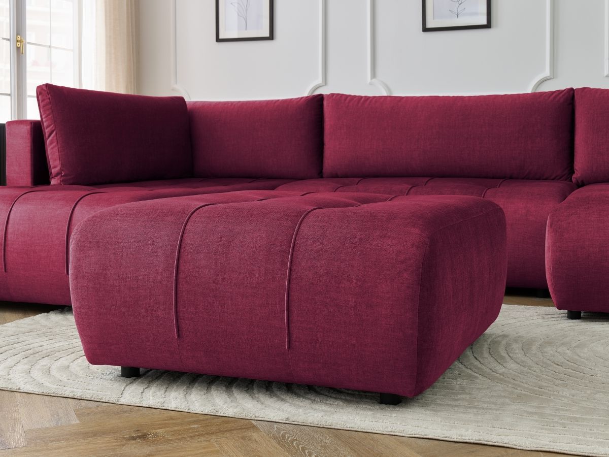 Canapé panoramique convertible coffre ARSENE tissu velours avec pouf