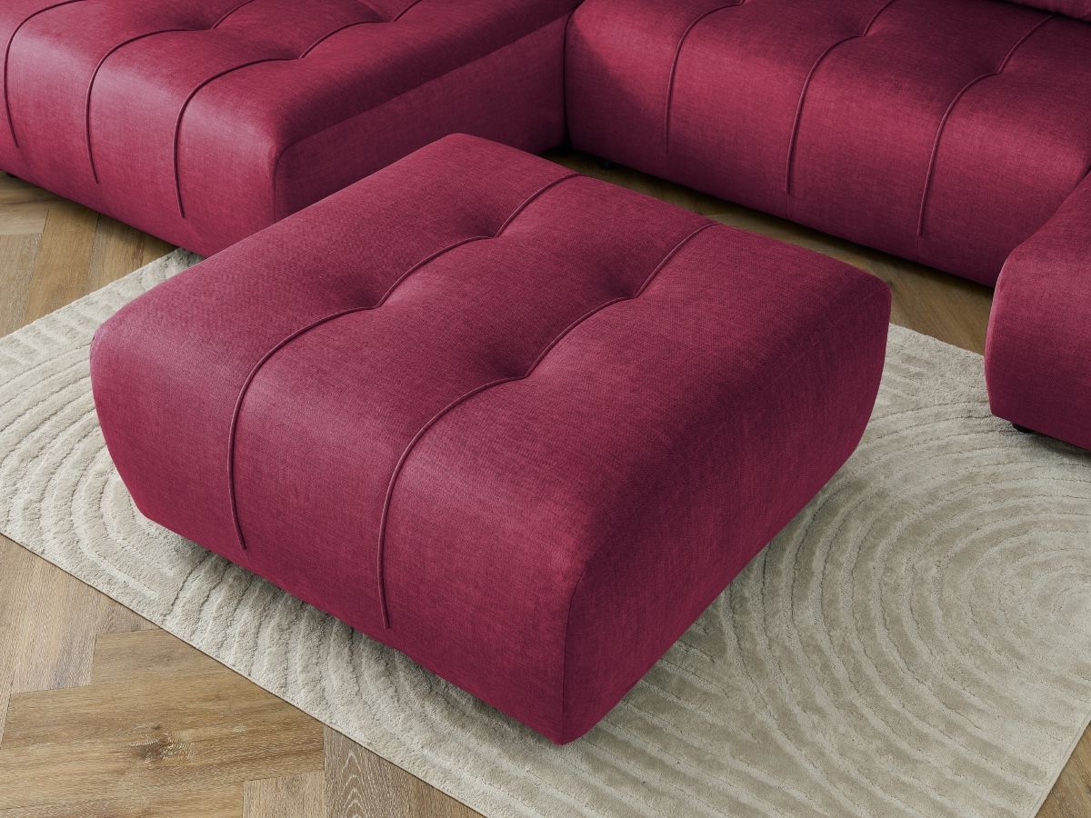 Canapé panoramique convertible coffre ARSENE tissu velours avec pouf