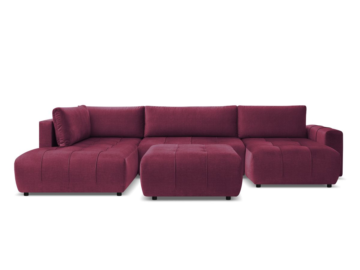 Canapé panoramique convertible coffre ARSENE tissu velours avec pouf