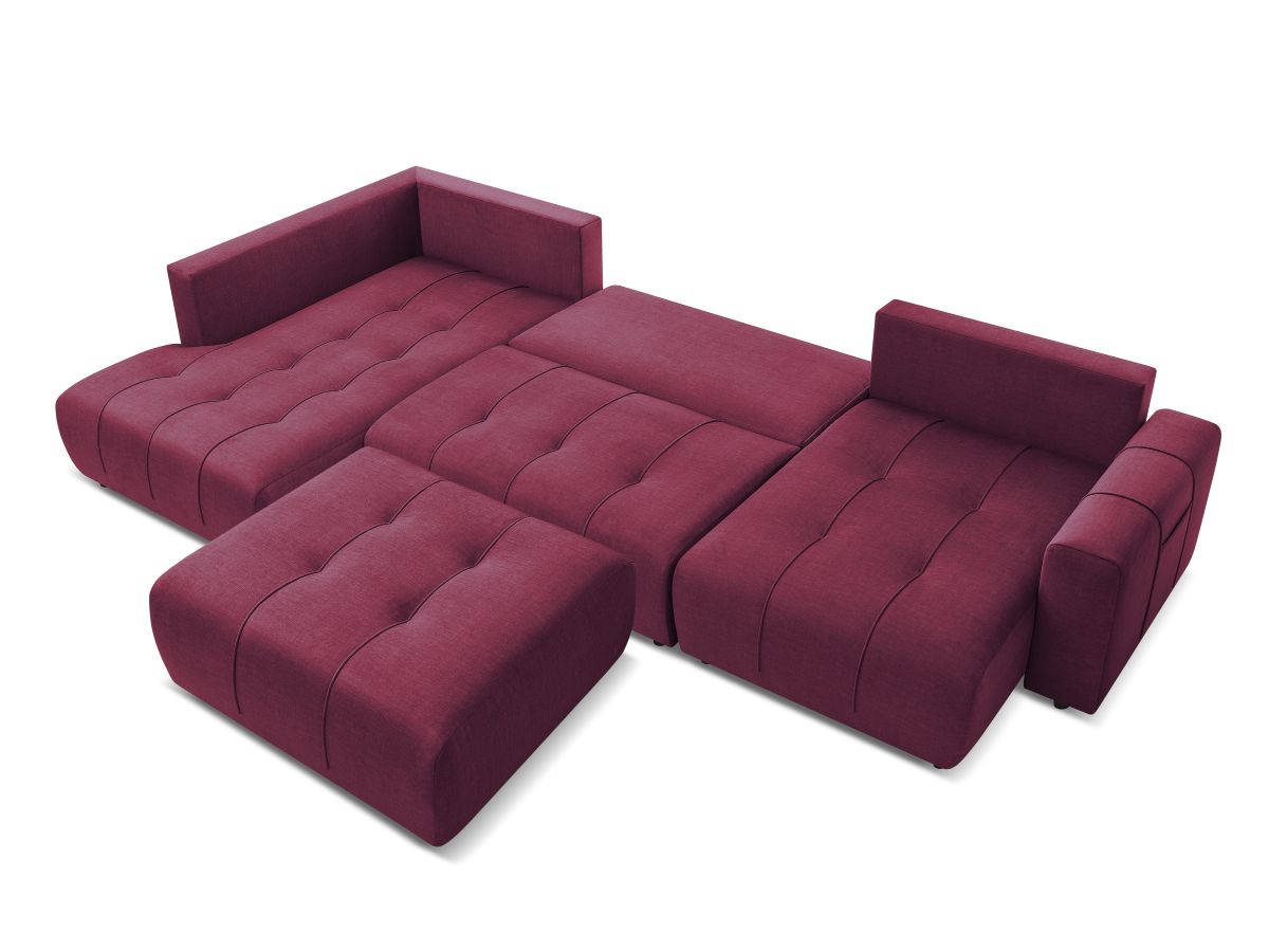 Canapé panoramique convertible coffre ARSENE tissu velours avec pouf