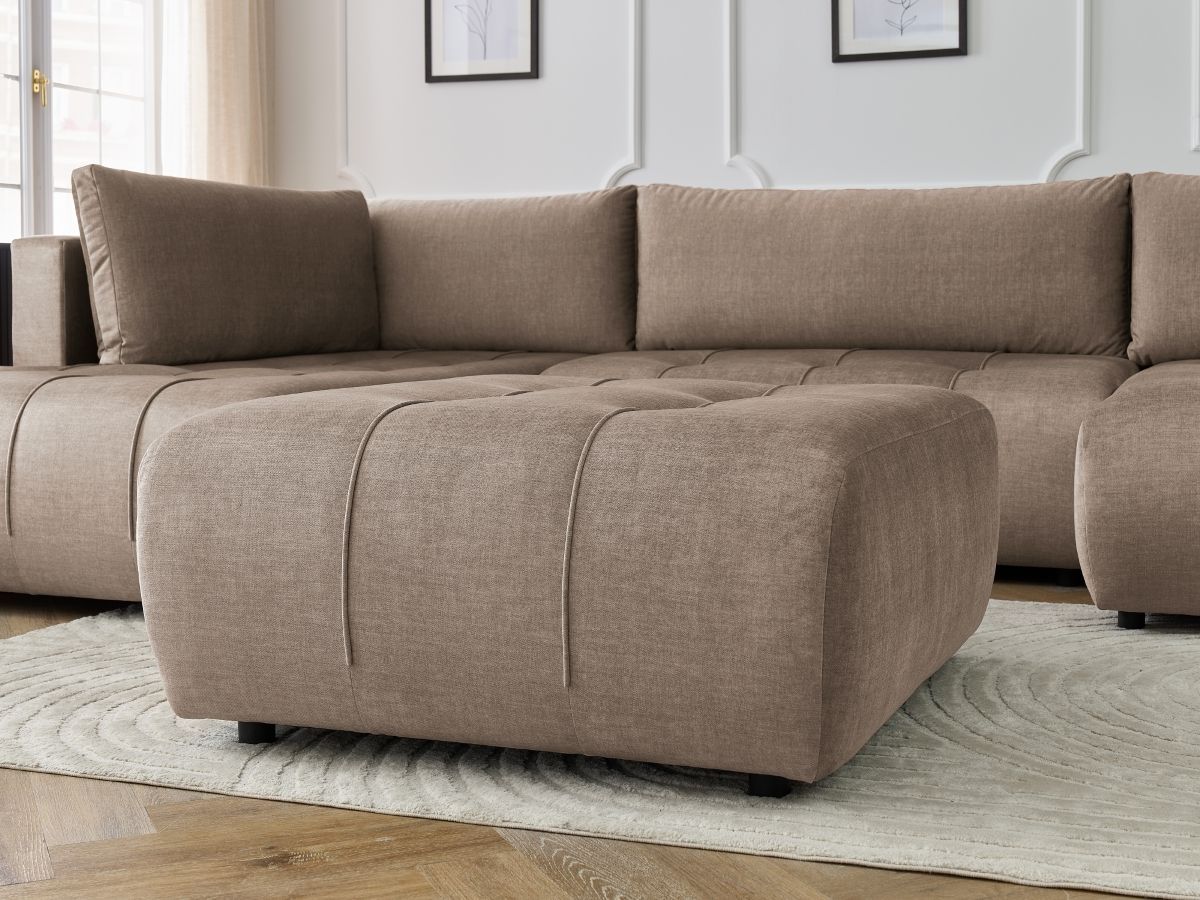 Canapé panoramique convertible coffre ARSENE tissu velours avec pouf