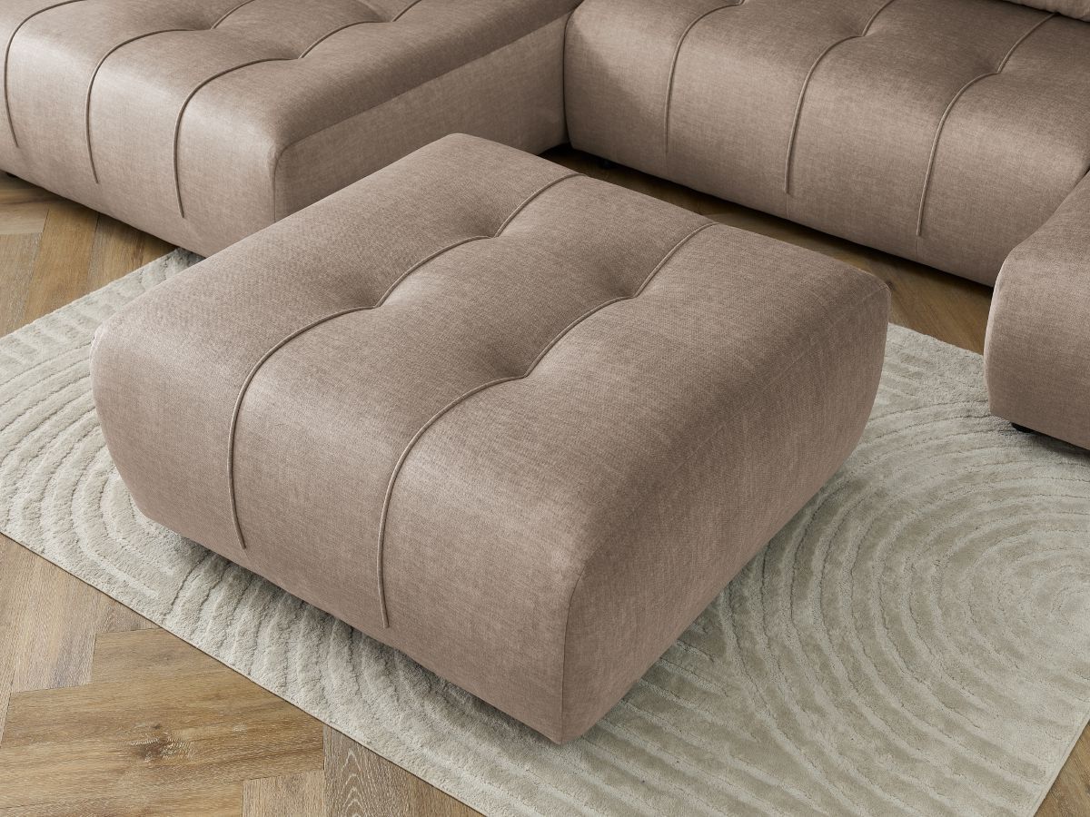 Canapé panoramique convertible coffre ARSENE tissu velours avec pouf