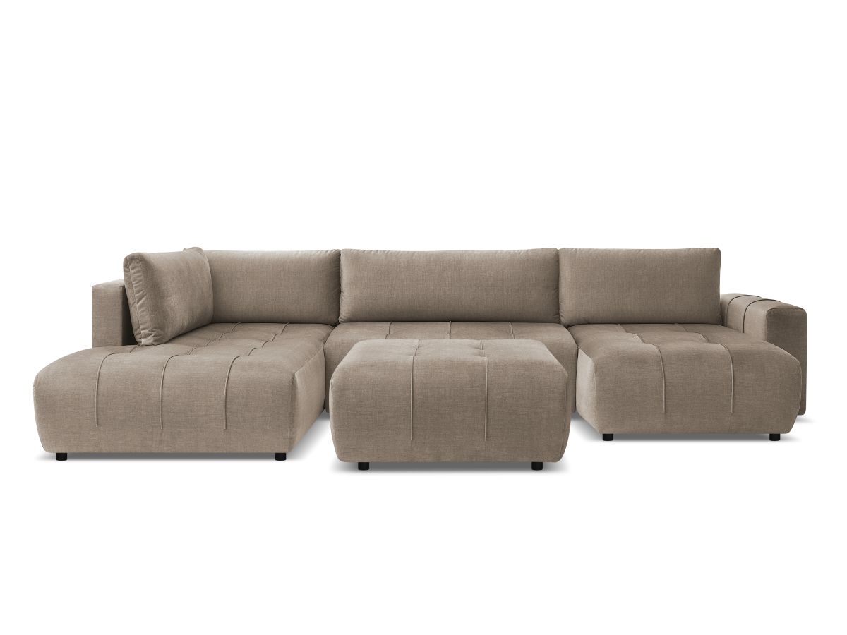 Canapé panoramique convertible coffre ARSENE tissu velours avec pouf