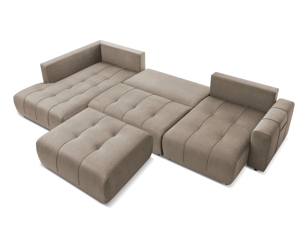 Canapé panoramique convertible coffre ARSENE tissu velours avec pouf