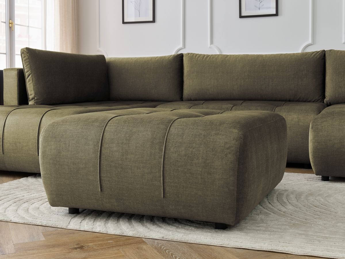 Canapé panoramique convertible coffre ARSENE tissu velours avec pouf