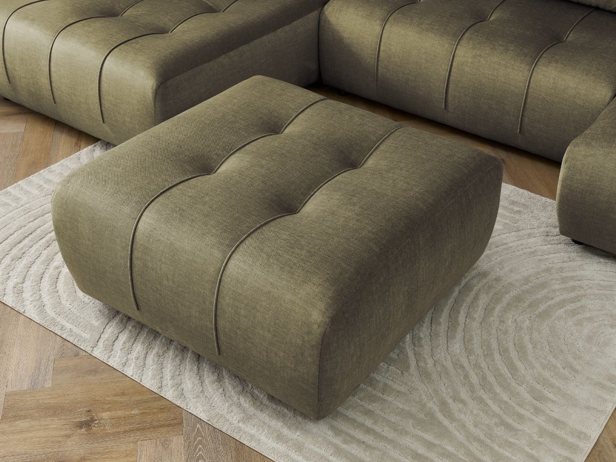 Canapé panoramique convertible coffre ARSENE tissu velours avec pouf