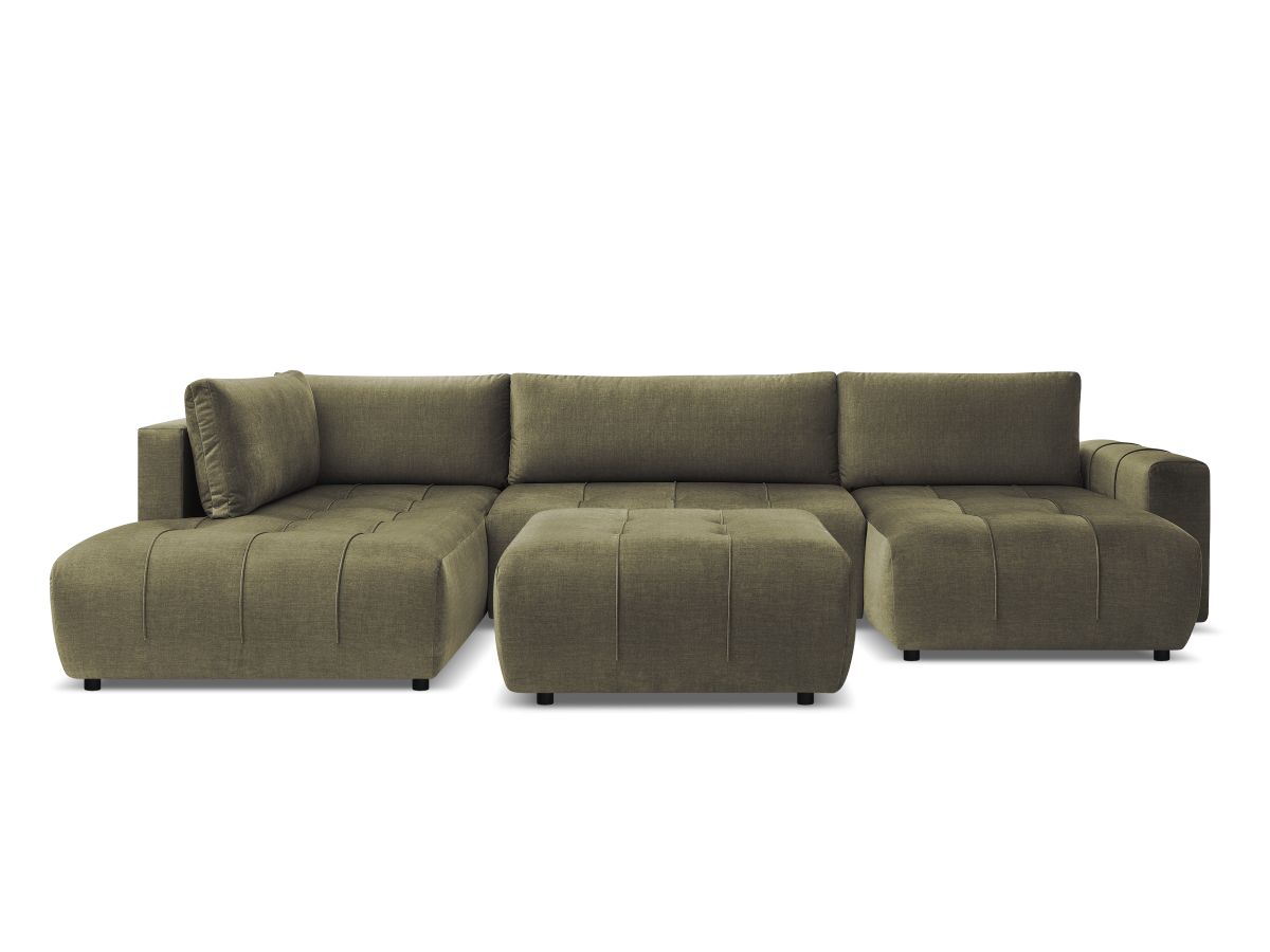 Canapé panoramique convertible coffre ARSENE tissu velours avec pouf