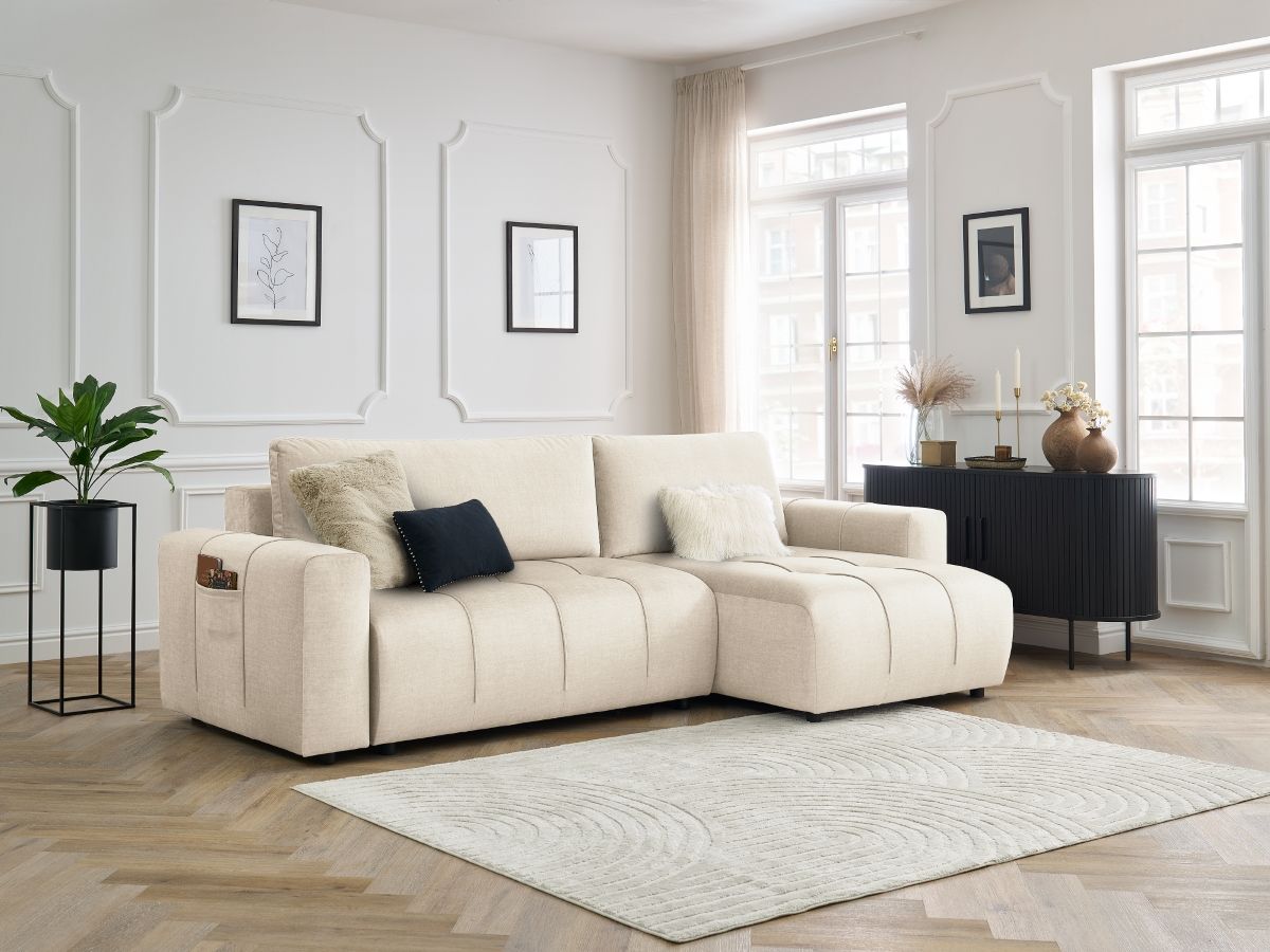 Canapé d'angle réversible convertible coffre ARSENE tissu velours