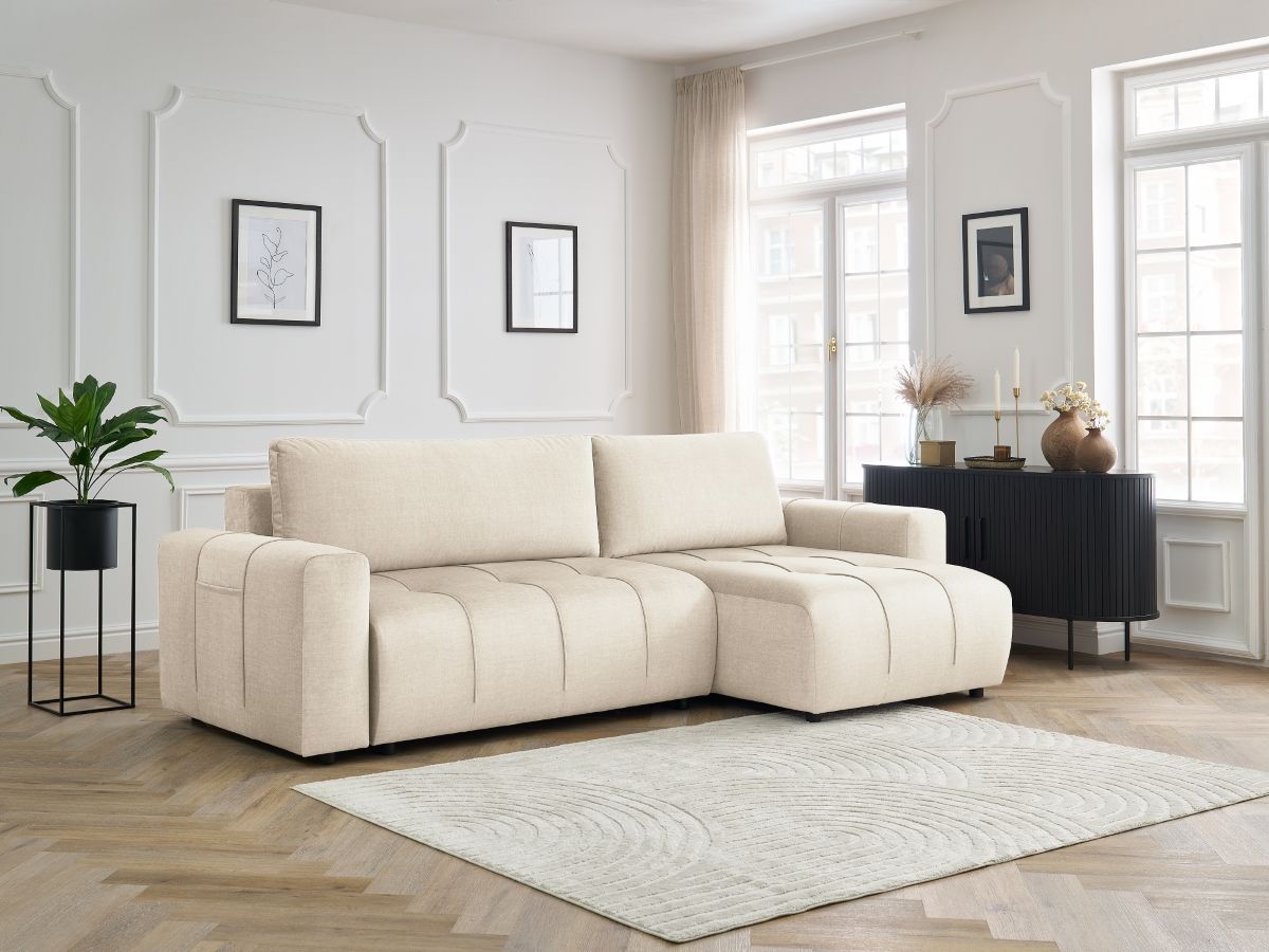 Canapé d'angle réversible convertible coffre ARSENE velours beige — vue 5