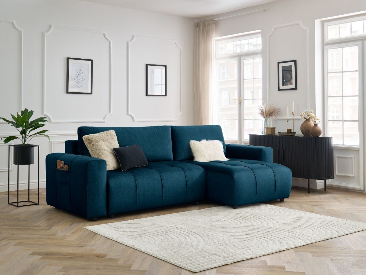 Canapé d'angle réversible convertible coffre ARSENE tissu velours