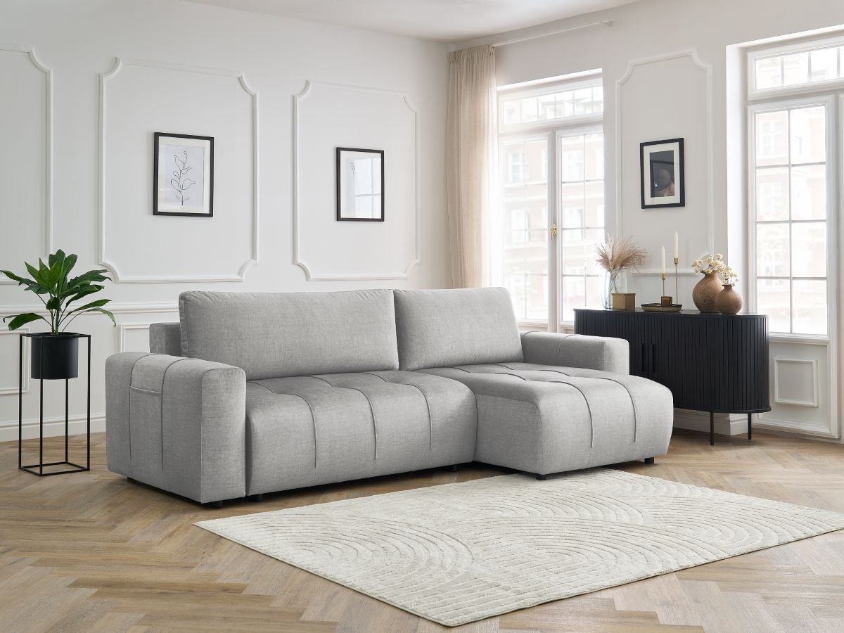Canapé d'angle réversible convertible coffre ARSENE velours gris clair — vue 5