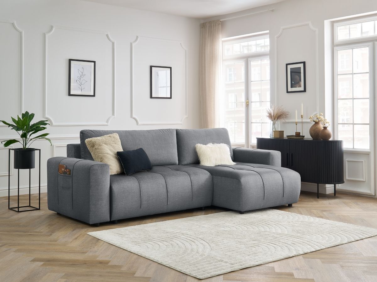Canapé d'angle réversible convertible coffre ARSENE tissu velours