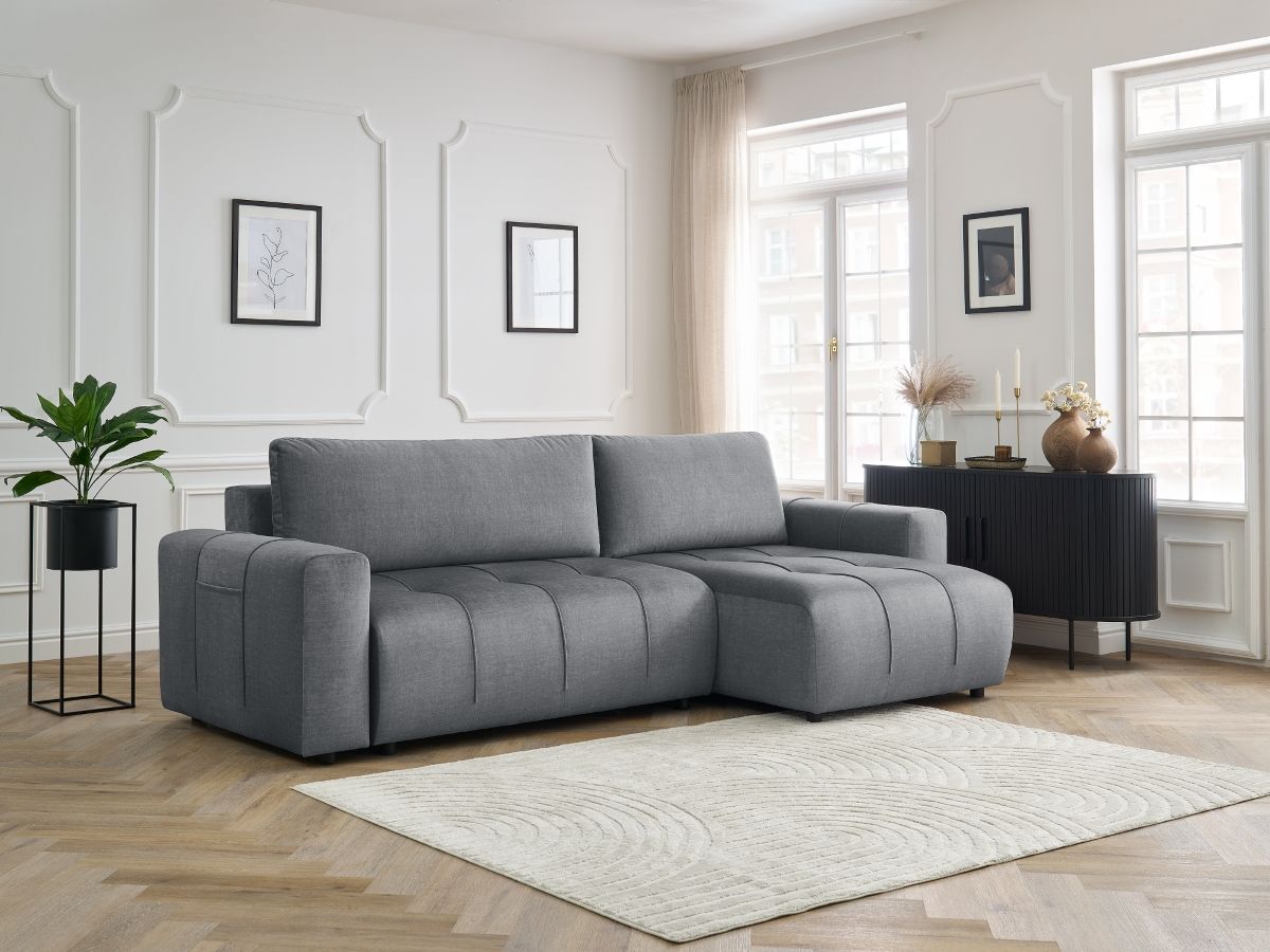 Canapé d'angle réversible convertible coffre ARSENE velours gris foncé — vue 5