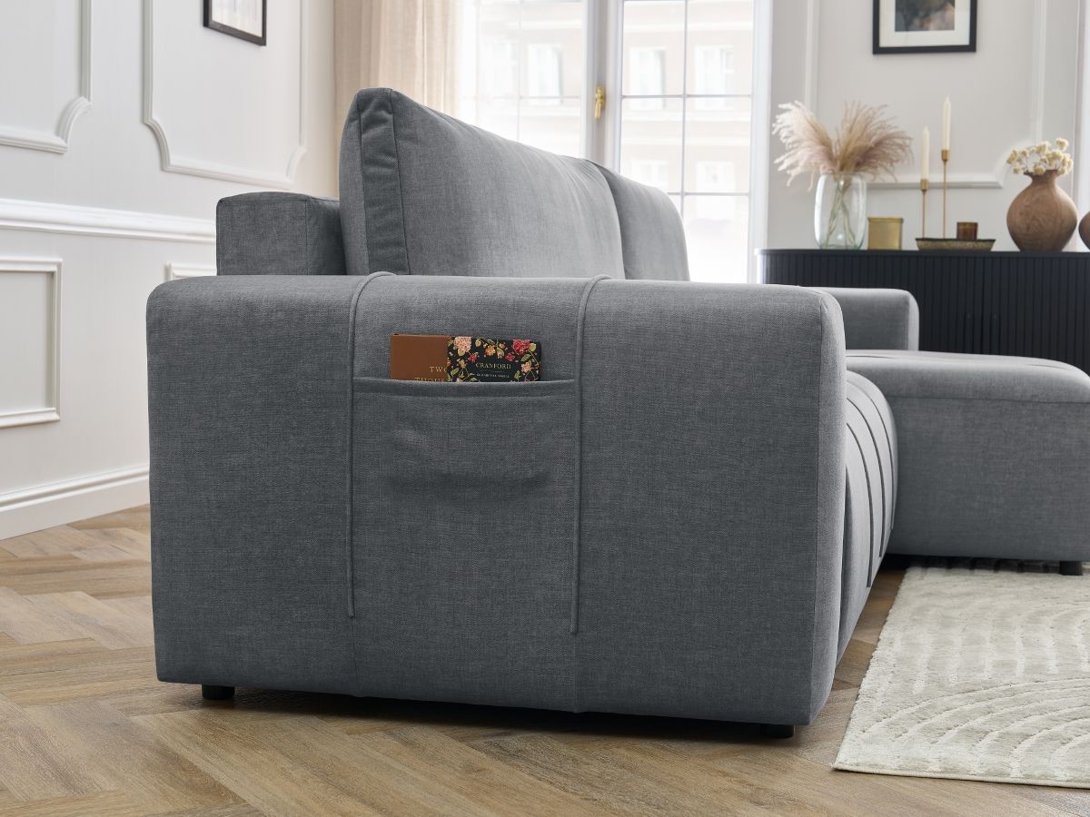Canapé d'angle réversible convertible coffre ARSENE tissu velours