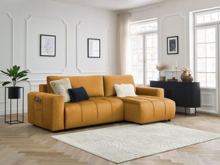 Canapé d'angle réversible convertible coffre ARSENE tissu velours