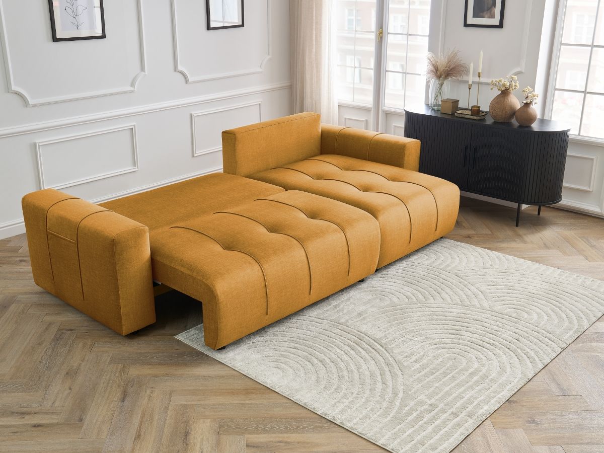 Canapé d'angle réversible convertible coffre ARSENE tissu velours