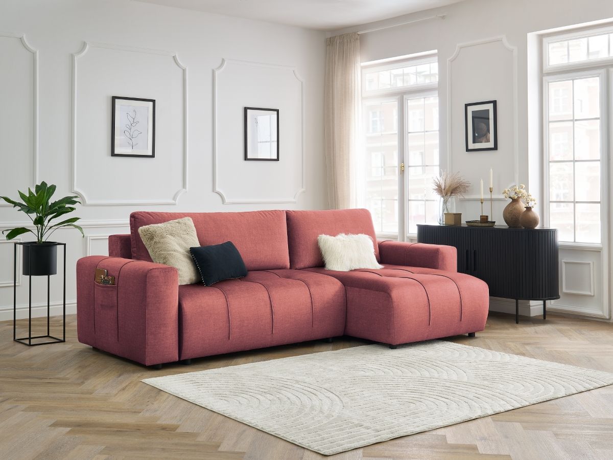 Canapé d'angle réversible convertible coffre ARSENE tissu velours