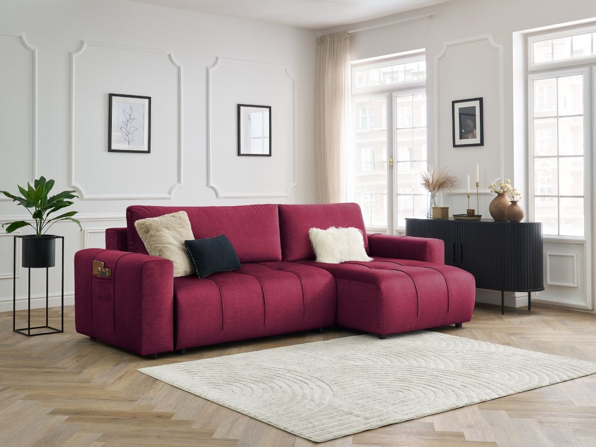 Canapé d'angle réversible convertible coffre ARSENE tissu velours