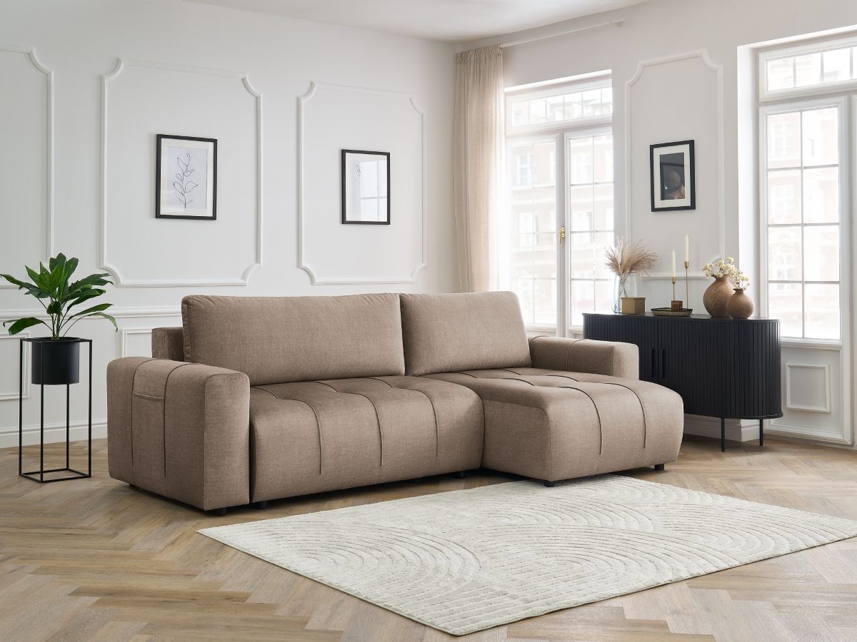 Canapé d'angle réversible convertible coffre ARSENE velours taupe — vue 5