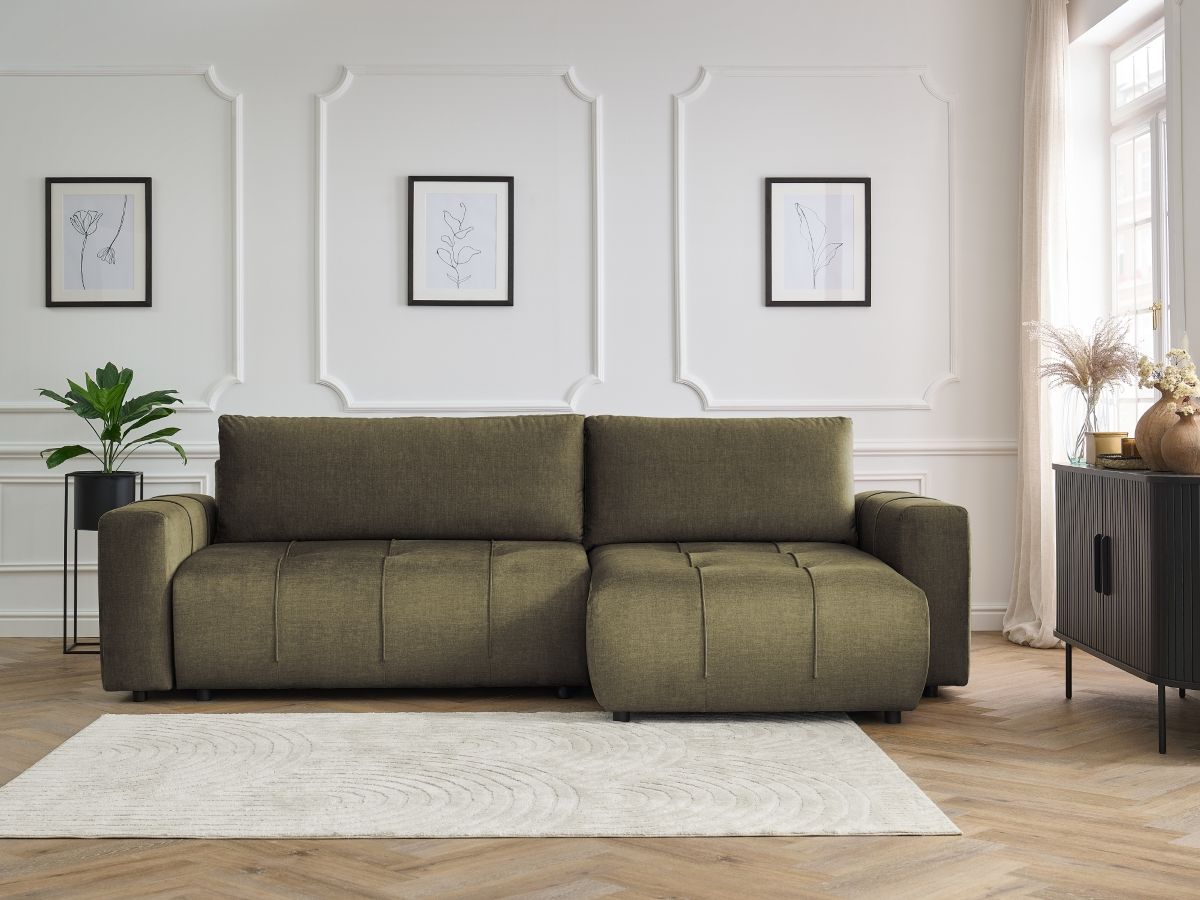 Canapé d'angle réversible convertible coffre ARSENE tissu velours