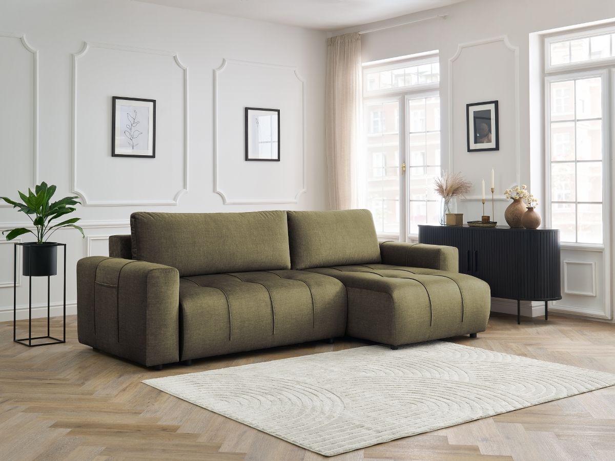 Canapé d'angle réversible convertible coffre ARSENE velours vert — vue 5