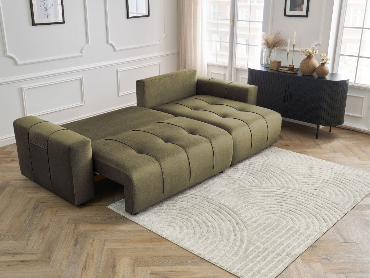 Canapé d'angle réversible convertible coffre ARSENE tissu velours