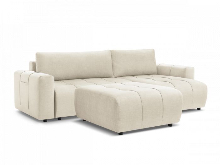 Canapé d'angle réversible convertible coffre ARSENE tissu velours avec pouf