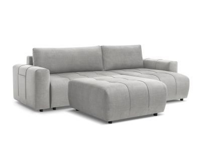 Canapé d'angle réversible convertible coffre ARSENE tissu velours avec pouf