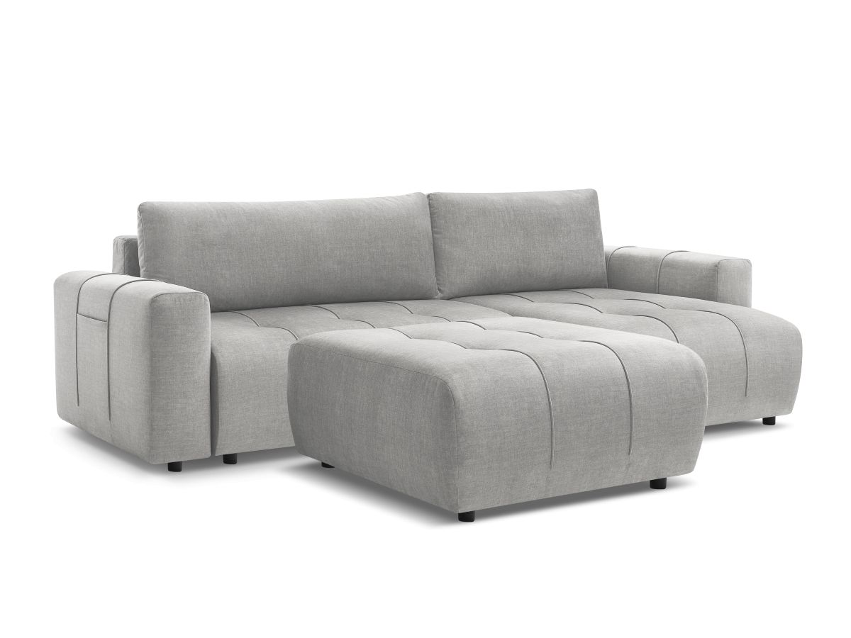 Canapé d'angle réversible convertible coffre ARSENE tissu velours avec pouf
