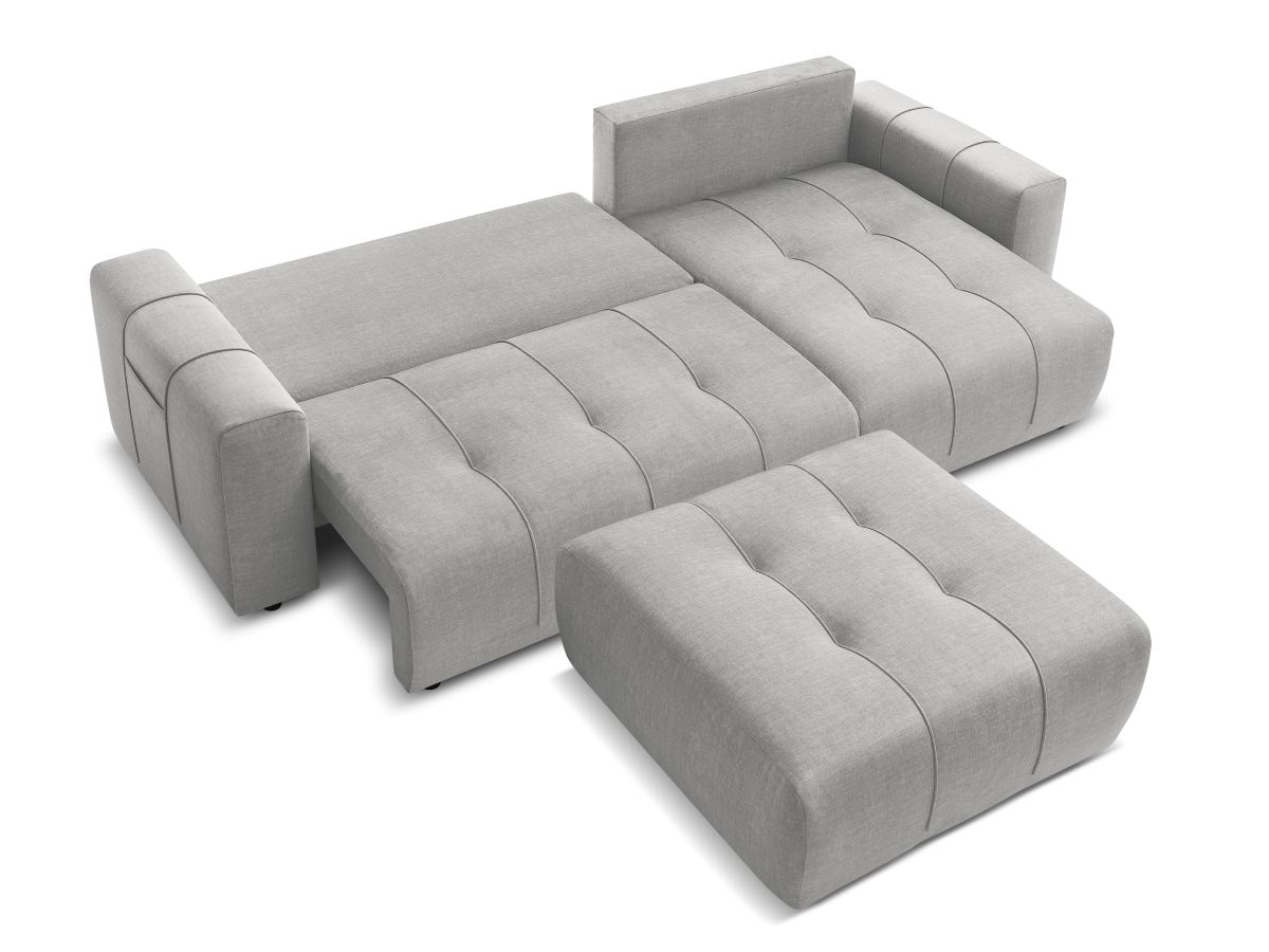 Canapé d'angle réversible convertible coffre ARSENE tissu velours avec pouf