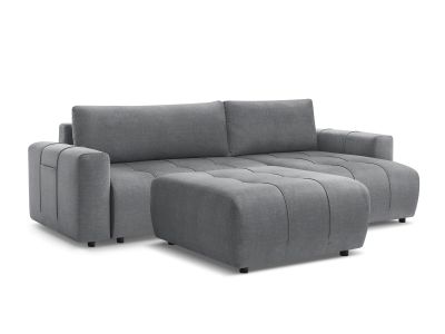 Canapé d'angle réversible convertible coffre ARSENE tissu velours avec pouf