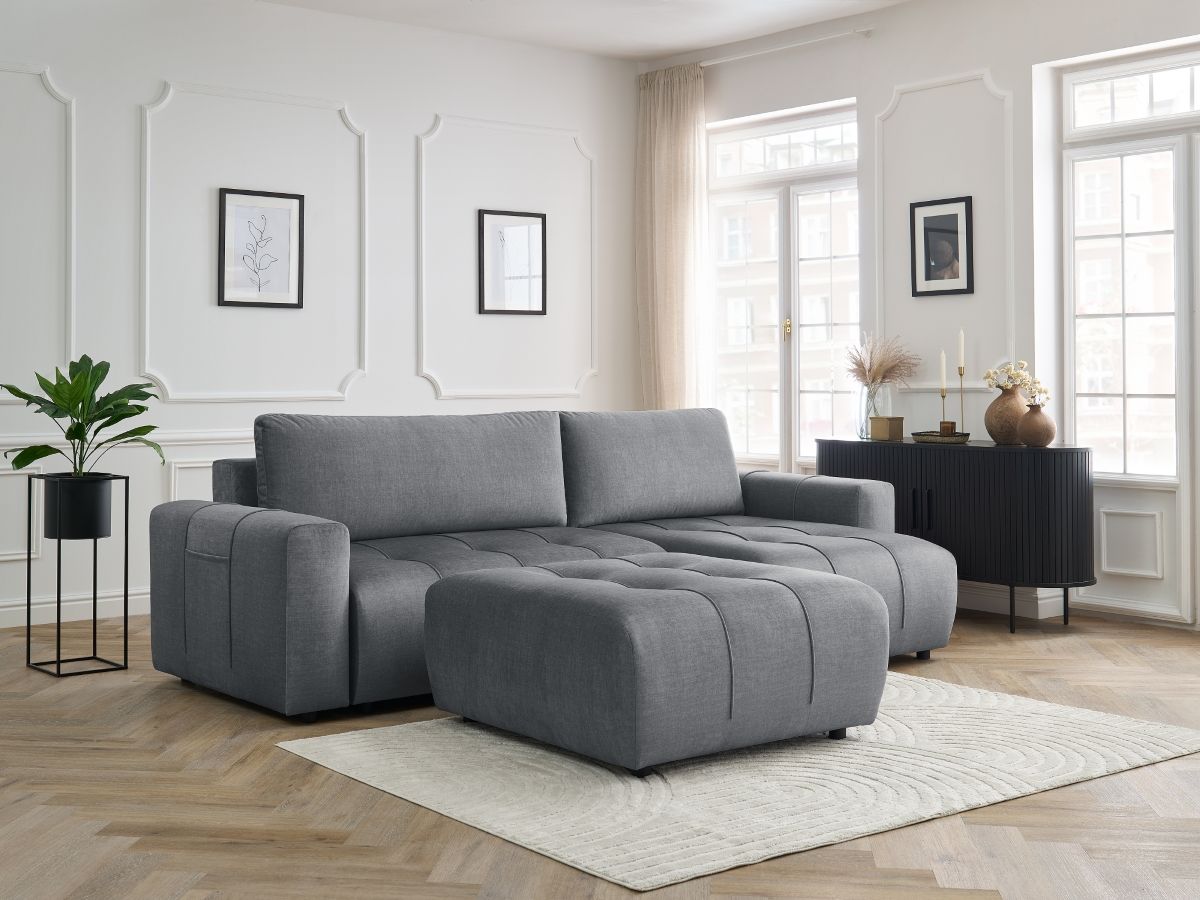Canapé d'angle réversible convertible coffre ARSENE velours avec pouf gris foncé — vue 5
